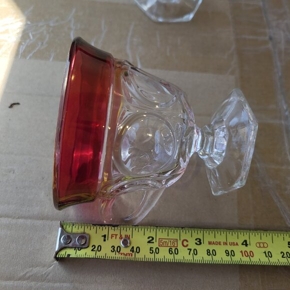 2 VTG INDIANA GLASS RUBY FLASH KINGS CROWN THUMBPRINT FOOTED PUNCH CUPS "BIN A" - Picture 7 of 7